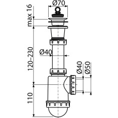 Sifon chiuvetă cu ventil sită din plastic DN70, A442-DN50/40