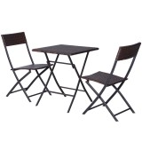 Outsunny Set Mobilier pentru Balcon din Rattan PE, Include Masă de Cafea și 2 Scaune Pliabile, 60x60x72cm, Maro | Aosom Romania