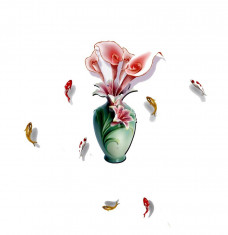 Autocolant decorativ Vaza cu Flori si pesti, Roz, 60 cm, 1250ST foto