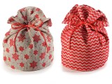 Cumpara ieftin Set 4 saculeti textil natur rosu &Oslash;22cmx31H