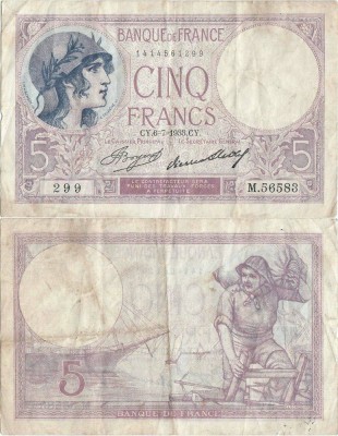 1933 (6 VII), 5 Francs (P-72e.9) - Franţa foto