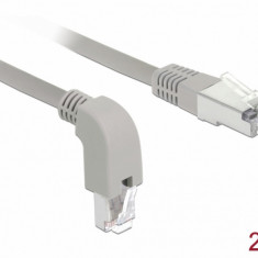 Cablu de retea RJ45 cat 6A S/FTP unghi jos/drept 2m Gri, Delock 85875