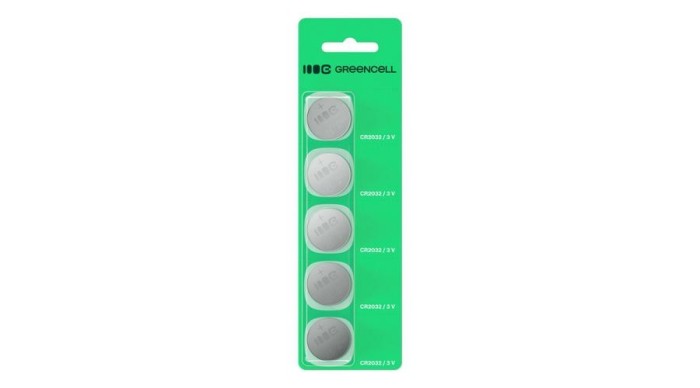 Blister Greencell 5x baterie litiu CR2032 3V 220mAh tip buton pentru cheie, ceas, telecomandă, c&acirc;ntar