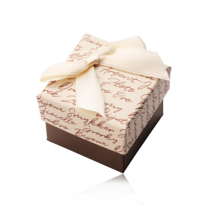 Cutie cadou cu fundă pentru cercei sau inel - combinație bej-maro, text foto