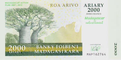 Bancnota Madagascar 2.000 Ariary 2007 - P93 UNC ( comemorativa ) foto