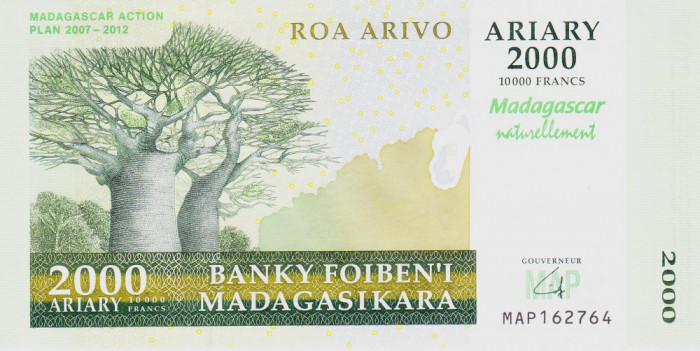 Bancnota Madagascar 2.000 Ariary 2007 - P93 UNC ( comemorativa )