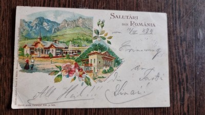 Carte postala color, circulata, Salutari din Romania, datata 1899 foto