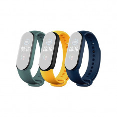 Set 3 curele pentru Bratara fitness Xiaomi Mi Band 5 - Verde, Galben si Albastru inchis