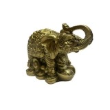 Statueta Feng Shui elefant cu trompa ridicata pe bani si pepite din rasina