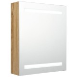 Dulap de baie cu oglinda si LED, stejar, 50x14x60 cm