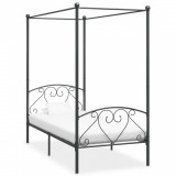 VidaXL Cadru de pat cu baldachin, gri, 90 x 200 cm, metal