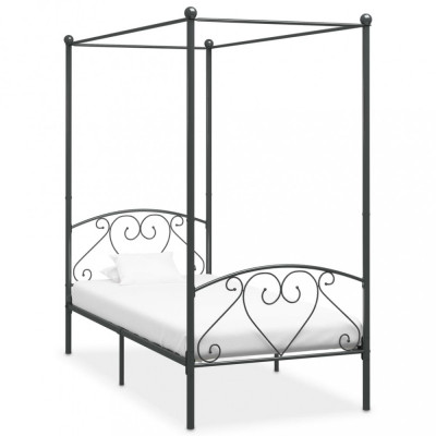 vidaXL Cadru de pat cu baldachin, gri, 90 x 200 cm, metal foto