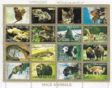 Coliță Minitablou 16 Timbre Ajman Emiratele Arabe 1971 Fauna Sălbatică Tigru Panda Kanguri Wild Animals Ștampilat - A007