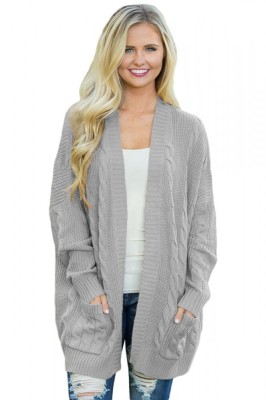 BL1003-18 Cardigan tricotat cu torsade, maneci lungi si buzunare foto