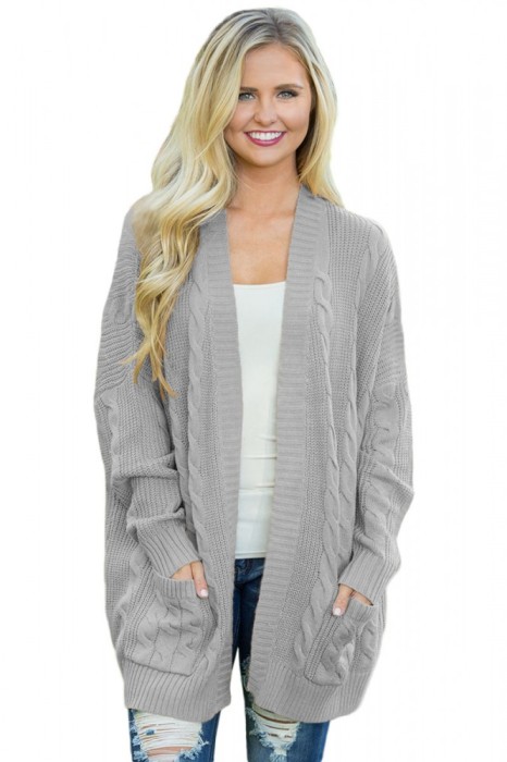 BL1003-18 Cardigan tricotat cu torsade, maneci lungi si buzunare