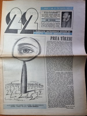 ziarul &amp;quot;22&amp;quot; 30 martie 1990-interviu ion caramitru foto
