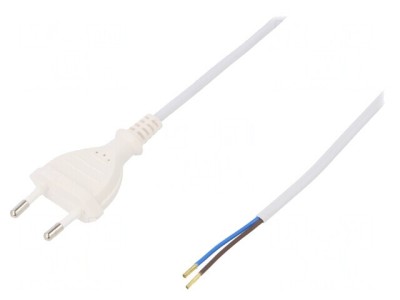 Cablu Alb PVC 3m 2x0,5mm2 CEE 7/16 (C) 2,5A foto
