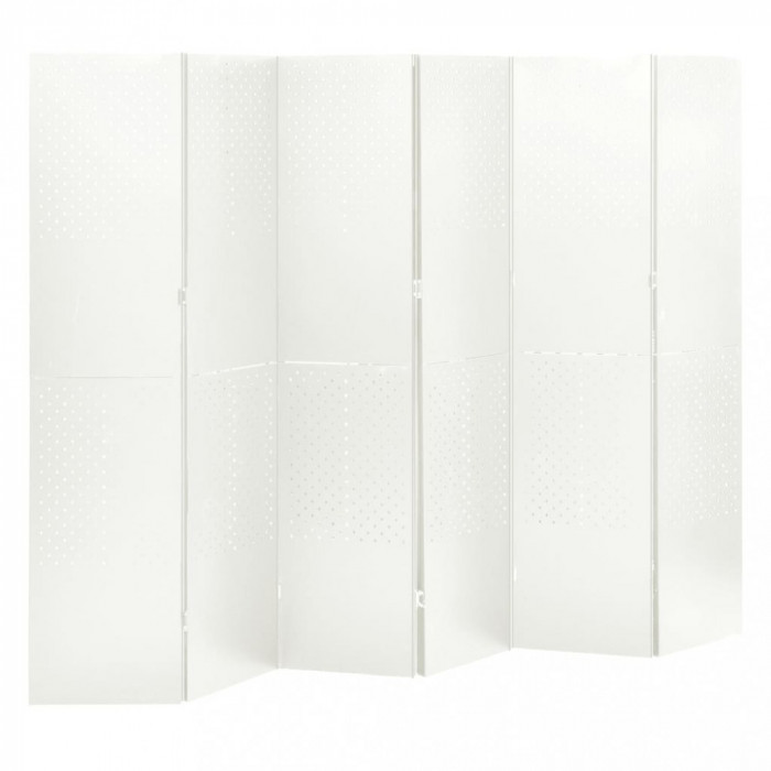 Paravan de camera cu 6 panouri, alb, 240x180 cm, otel GartenMobel Dekor