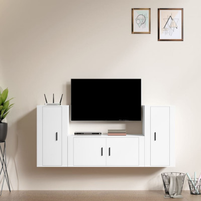 vidaXL Set comodă TV, 3 piese, alb, lemn prelucrat foto