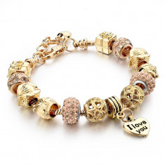 BRATARA DAMA LUX PANDORA ROYALE OWL CHARM GOLD&amp;amp;VELVET-MODEL 2020-PLACATA GOLD foto