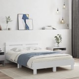 VidaXL Cadru de pat cu tăblie, alb, 135x190 cm, lemn prelucrat