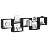 vidaXL Raft Cubic Perete, 5 Compartimente, Lemn Prelucrat Negru, 184x18x44 cm, Montaj Facil, Depozitare