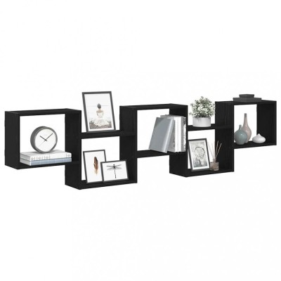 Raft cubic de perete cu 5 compartimente negru lemn prelucrat foto
