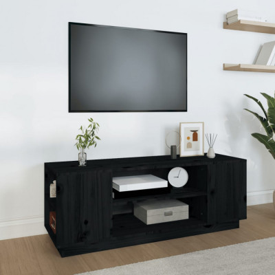 vidaXL Comodă TV, negru, 110x35x40,5 cm, lemn masiv de pin foto
