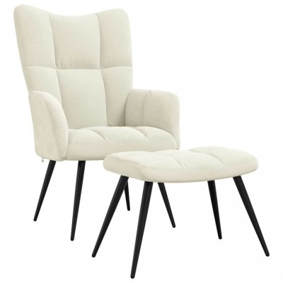 vidaXL Scaun de relaxare cu taburet, alb crem, catifea foto