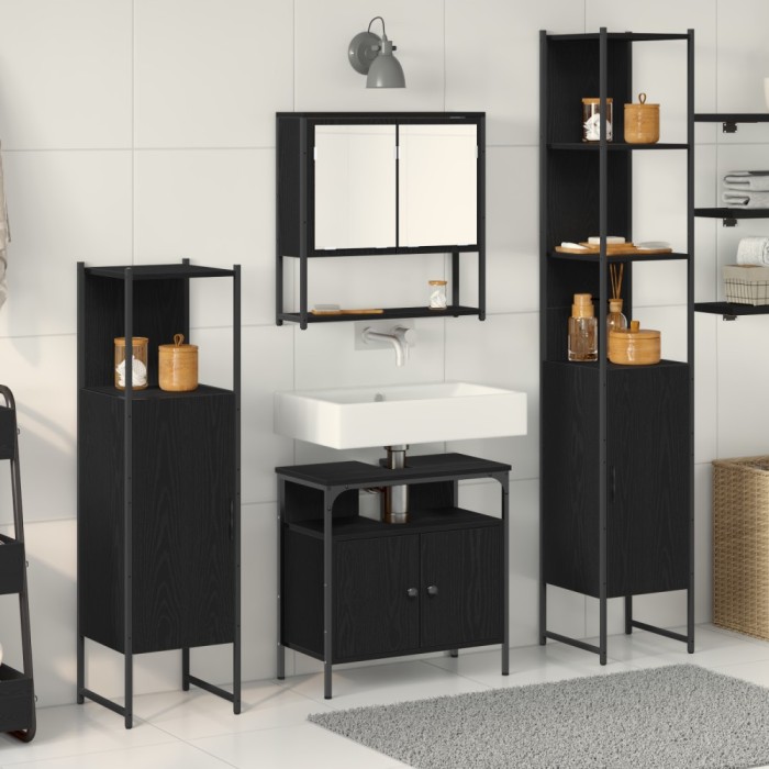 vidaXL Set de baie in 4 piese - Stejar negru