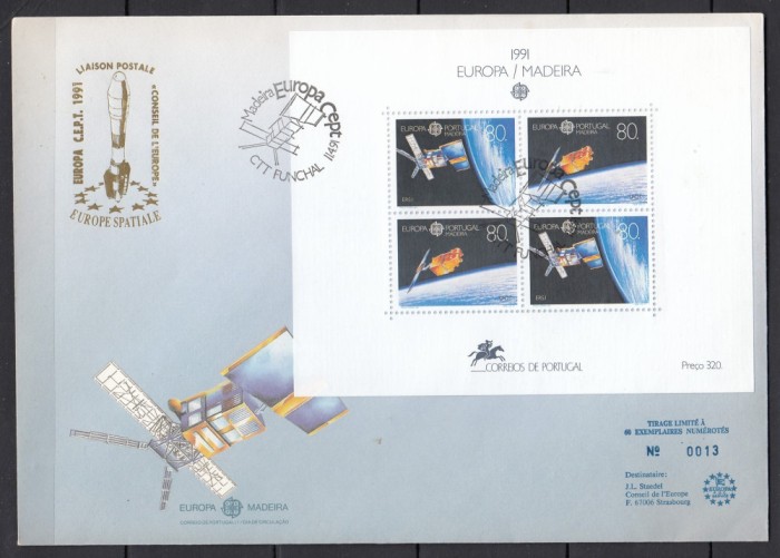 Portugalia - Madeira1991 - FDC SPECIAL AUR - EUROPA SPATIALA - Tiraj 60 ex.