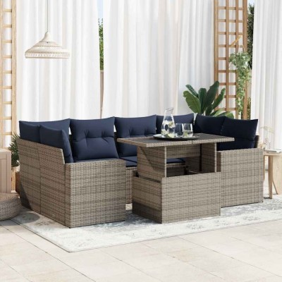 vidaXL Set canapele grădină cu perne 7 piese gri poliratan/lemn acacia 3326272 foto