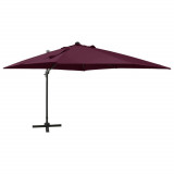 Umbrela suspendata cu stalp si LED-uri, rosu bordo, 300 cm GartenMobel Dekor, vidaXL