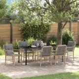 Set de masă de grădină cu 7 piese, cu perne, Bej, din rattan polimeric
