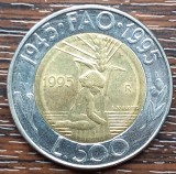 (S) MONEDA SAN MARINO - 500 LIRE 1995 - ANIVERSARE 50 ANI FAO, BIMETALICA, Europa