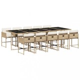 Set mobilier de gradina cu perne, 11 piese, bej, poliratan