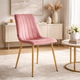 Cumpara ieftin Scaun bucatarie/living, Artool, Lava, catifea roz, picioare metal natur, 43x51x90 cm