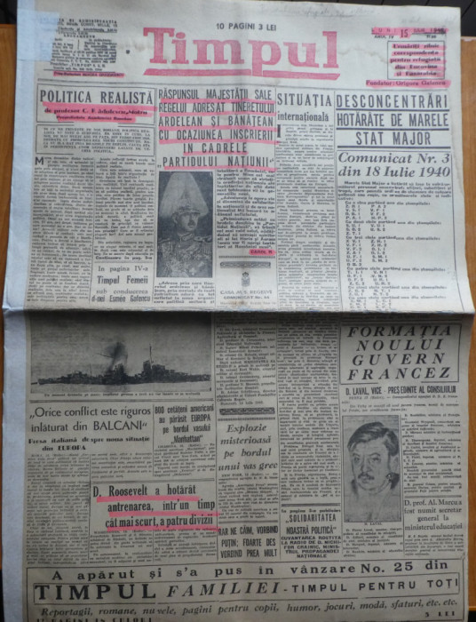 Ziarul Timpul, 15 Iulie 1940, refugiatii din Basarabia si Bucovina de Nord