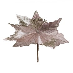 Floare Decorativă Crăciun Crăciuniță, Glitter Bej șampanie, 26 cm, Mov