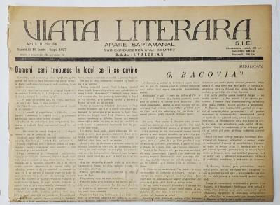 VIATA LITERARA , SUB CONDUCEREA UNUI COMITET , SAPTAMANAL , ANUL II , NR.56 , 18 IUNIE - SEPT , 1927 foto
