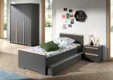 Cumpara ieftin Set Mobila dormitor din lemn de fag si pal, pentru copii 4 piese London Antracit / Natural, 200 x 90 cm