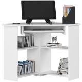 Birou de colt TED, cu rafturi si polita glisanta pentru tastatura, 80x80x74 cm, alb Household NewTrend