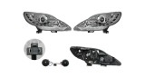 Set faruri Peugeot 107, 09.2012, montare fata, stanga+dreapta, cu lumina pozitie LED; H1+H3; manual/electric; transparent, argintiu; fara motor;