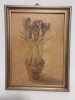 Tablou acuarela, branduse in ghiveci, rama lemn, fara sticla, 26x33cm, semnata, Flori, Realism