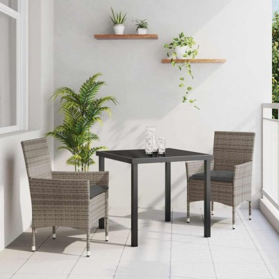 vidaXL Set de masă pentru grădină cu pernă 3 pcs Gri Rattan poli foto