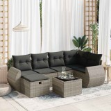 vidaXL Set canapele de grădină, 7 piese, cu perne, gri, poliratan