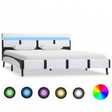 Cadru de pat cu LED, alb, 140 x 200 cm, piele ecologică, Cires, Dublu, Cu polite semirotunde, vidaXL