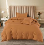 Cumpara ieftin Lenjerie Pat Bumbac 4 Piese cu Elastic Portocaliu 140x200cm Single