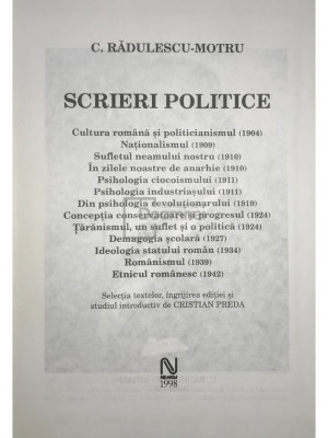 C. Rădulescu-Motru - Scrieri politice (editia 1998) foto