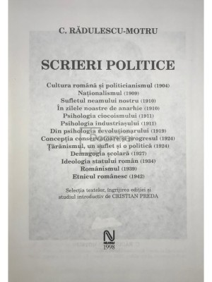 C. Radulescu-Motru - Scrieri politice (Editia: 1998) foto